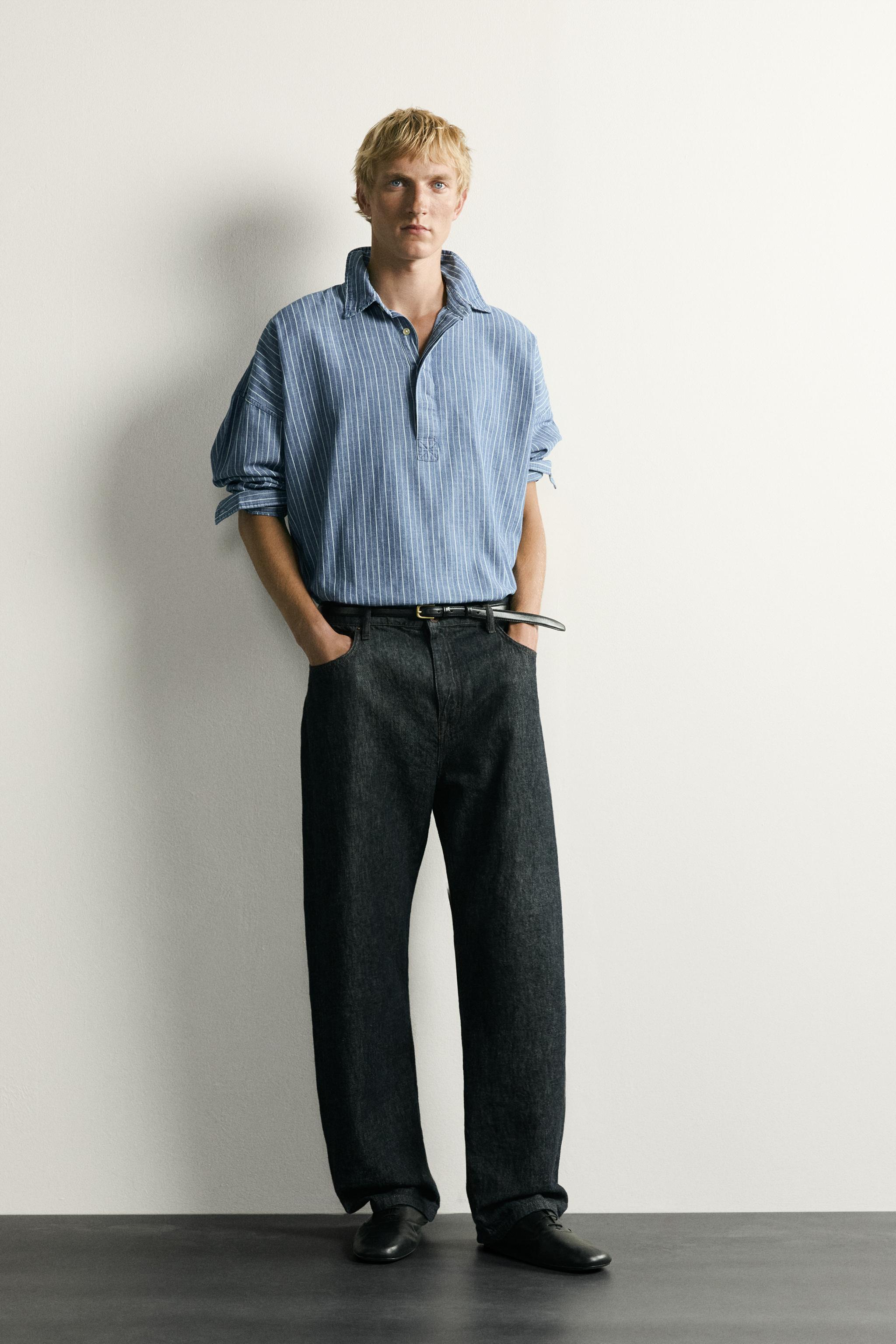 LIGHTWEIGHT STRIPED DENIM POLO SHIRT